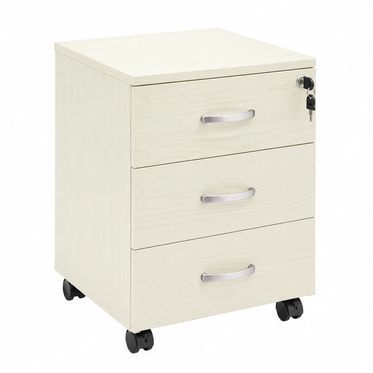 Cassettiera Ufficio In Legno Chiave Sicurezza Con Ruote Per Scrivania Tavolo 3 Cassetti Ripiani (Grigio Ghiaccio)
