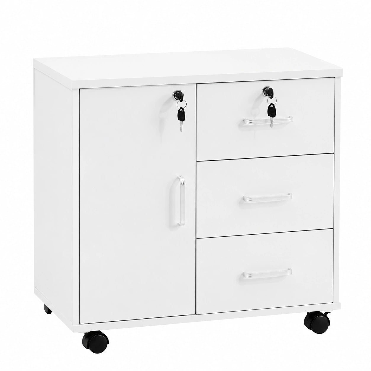Cassettiera con ruote richiudibile, mobile con 3 cassetti e armadio, 4 ruote, per ufficio e casa, bianco
