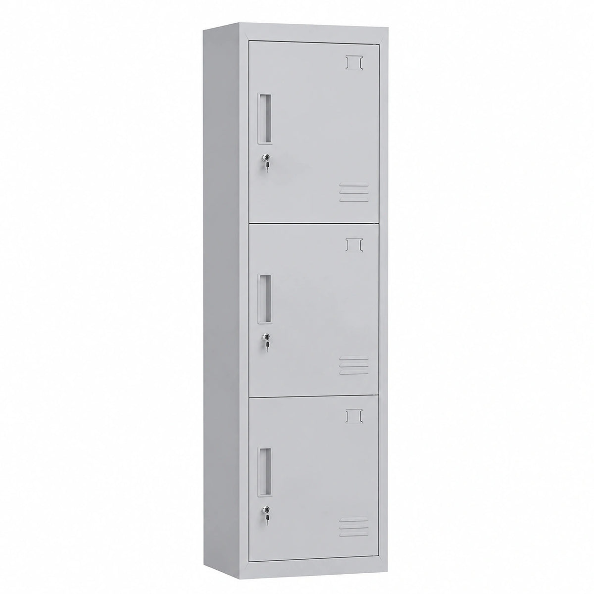 Armadietto per Documenti a 3 Ante 3 Ripiani 45 × 38 × 180cm Grigio, in Acciaio, Armadio Ufficio con Serratura Chiave, Fessure di Ventilazione