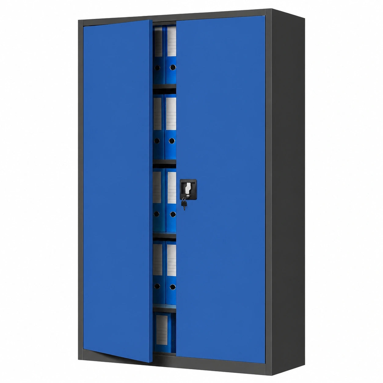 Armadio da Ufficio C001 II Archivio per Officina in Metallo Verniciato a polvere Chiudibile 185 cm x 115 cm x 40 cm (Antracite-Blu)