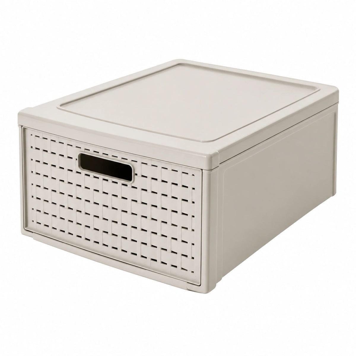 Cassettiera con 1 Cassetto in Rattan, Plastica (PP) senza BPA, Beige (Cappuccino), Grande, 19.2 L