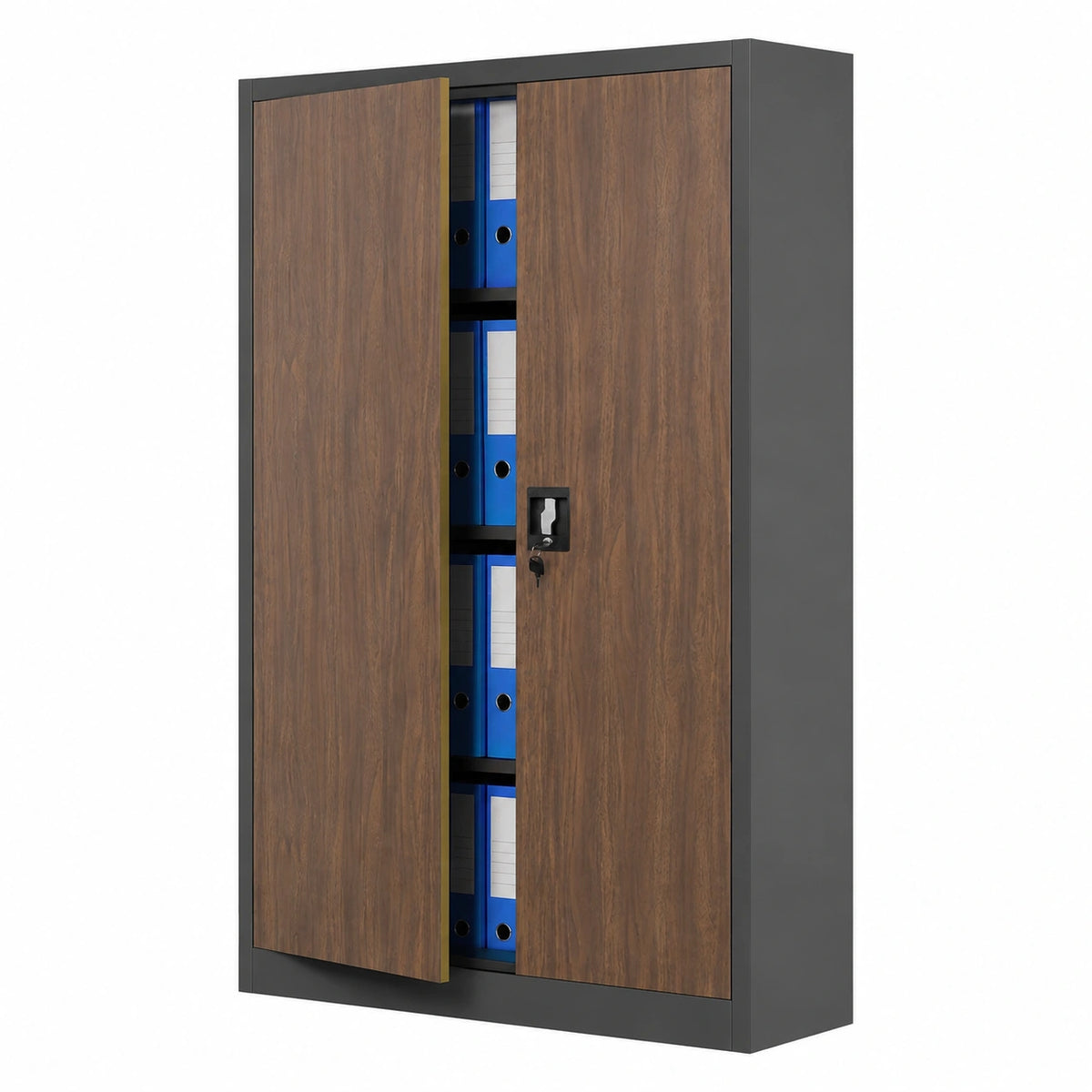 Armadio da Ufficio C001K Archivio per Officina in Metallo Verniciato a polvere Chiudibile 140 cm x 90 cm x 40 cm (Antracite-Aspetto Legno)