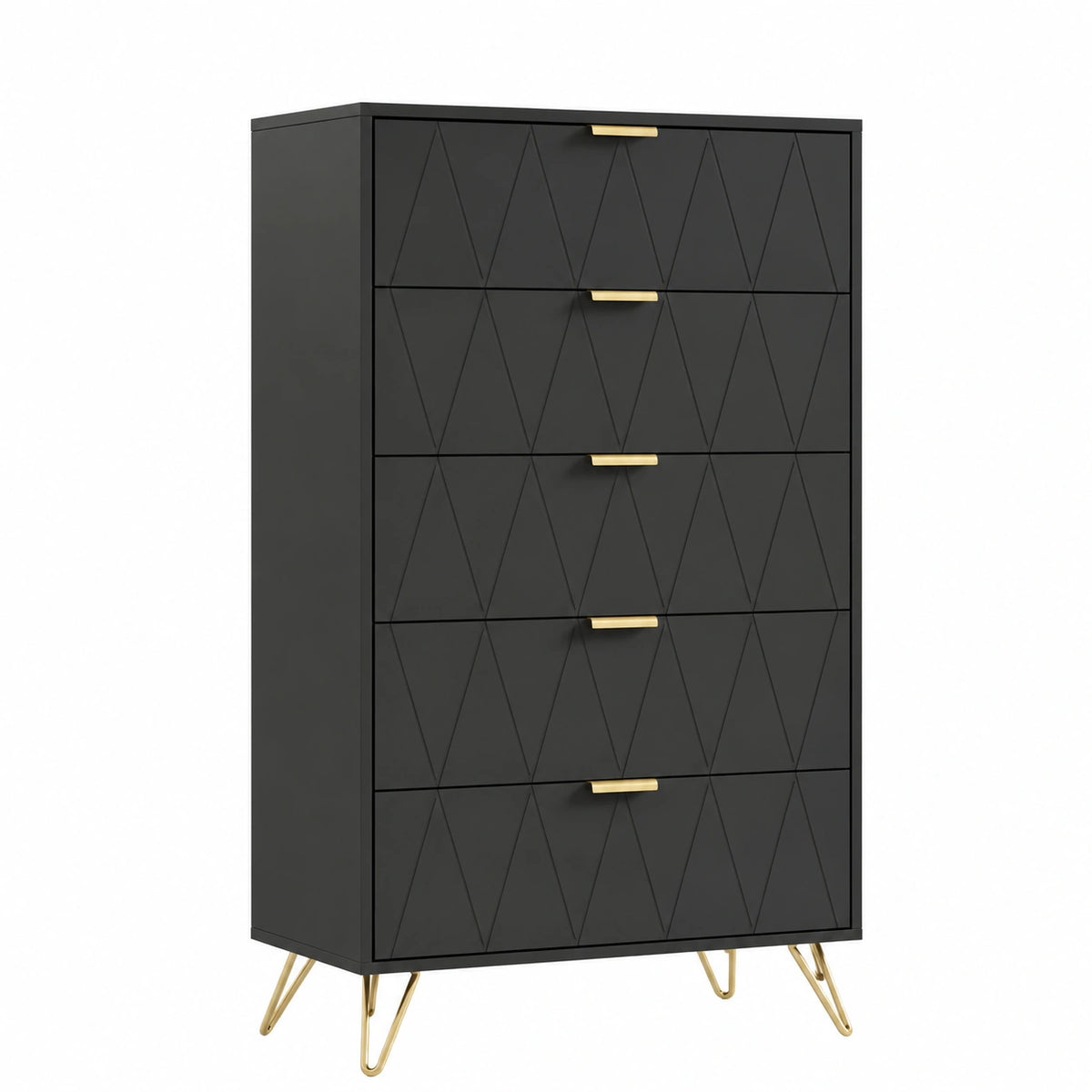 Cassettiera a 5 Cassetti con Motivo a Linea, 60 × 34 × 110cm, Nero, Cassettiera Stretta Salvaspazio da Portaoggetti, Settimino per Soggiorno Corridoio