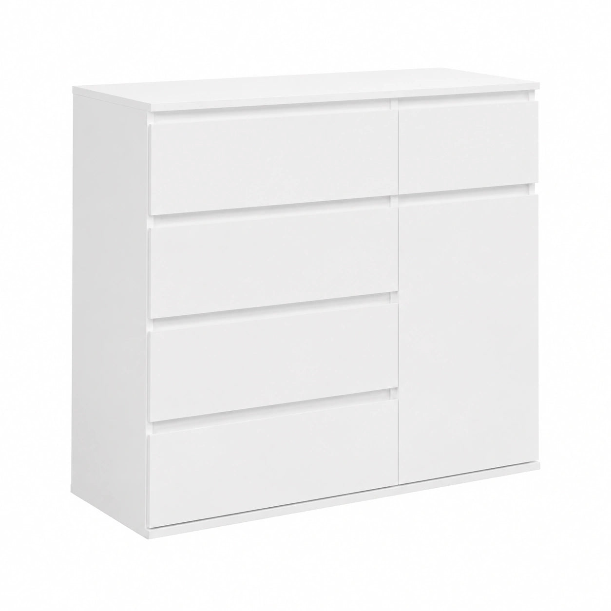 Credenza Grande con 1 Anta e 5 Cassetti Moderna Cassettiera Portaoggetti per Soggiorno Camera da Letto Ufficio Frontali Senza Maniglie Ampio Spazio