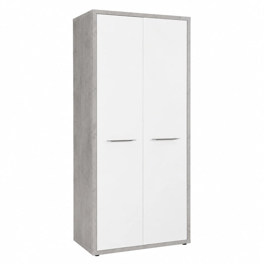 Mobile Armadio della Linea DISEGNO con 2 Ante, Mobile Contenitore Archivio, (LxAxP) 81,60 × 217,50 × 35,70 cm, Colore Cemento e Bianco Laccato