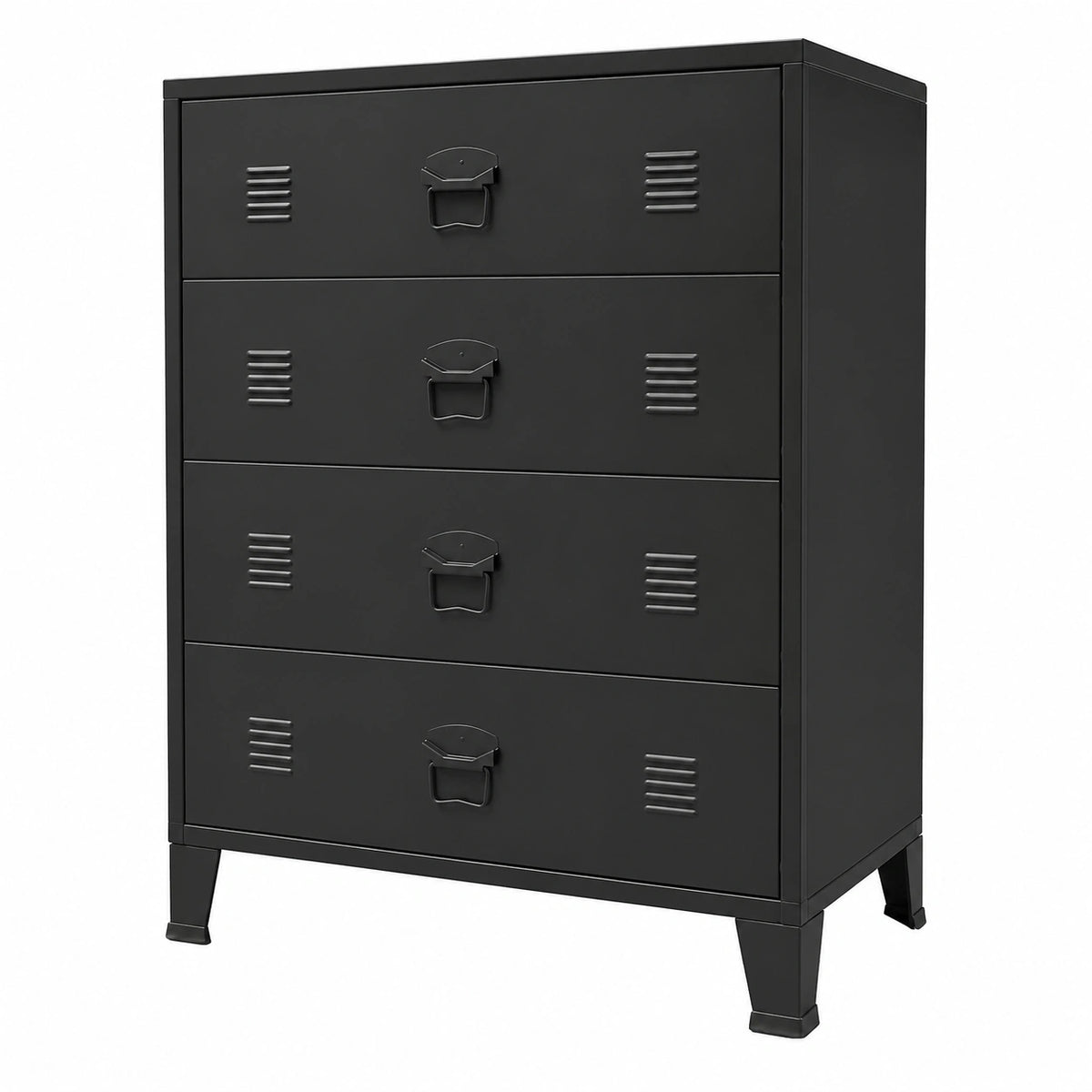 Cassettiera in stile industriale, materiale metallico resistente e facile da pulire, 4 cassetti grandi, colore nero