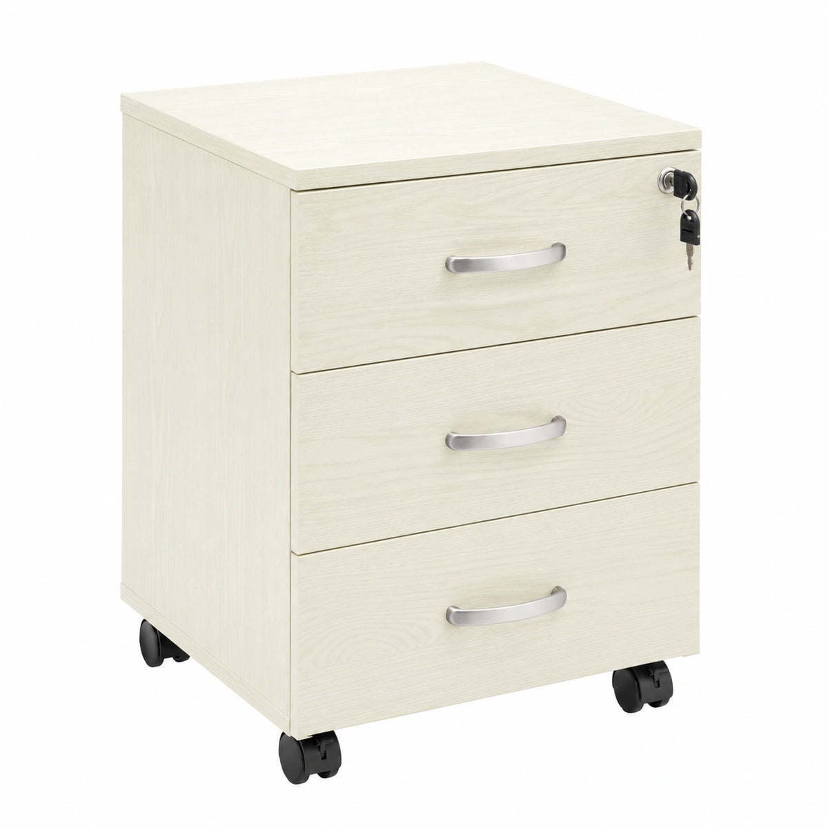 Cassettiera Ufficio In Legno Chiave Sicurezza Con Ruote Per Scrivania Tavolo 3 Cassetti Ripiani (Grigio Ghiaccio)