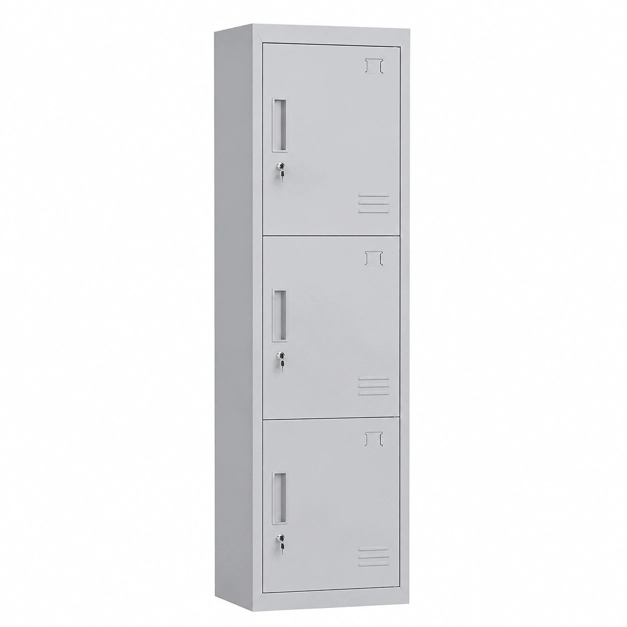 Armadietto per Documenti a 3 Ante 3 Ripiani 45 × 38 × 180cm Grigio, in Acciaio, Armadio Ufficio con Serratura Chiave, Fessure di Ventilazione