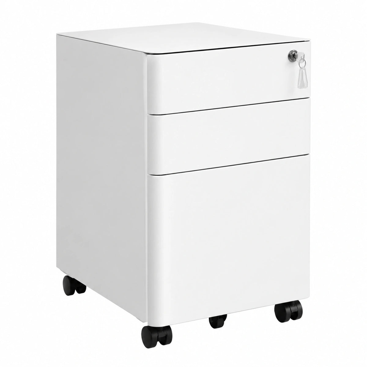 Cassettiera da Ufficio, Mobiletto per Documenti con Rotelle e Serratura, per Cancelleria e Cartelle Sospese, Bianco OFC030W01