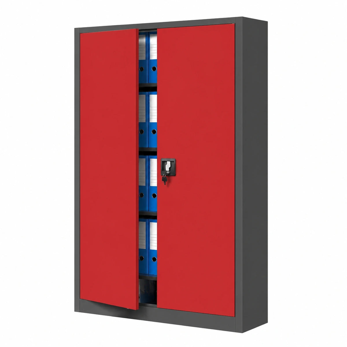 Armadio da Ufficio C001 II Archivio per Officina in Metallo Verniciato a polvere Chiudibile 185 cm x 115 cm x 40 cm (Antracite-Rosso)