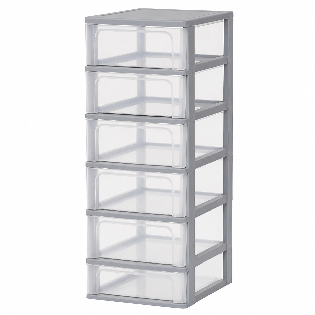Cassettiera in Plastica, Portaoggetti, 6 Cassetti Medi, Grigio, Apertura Facile