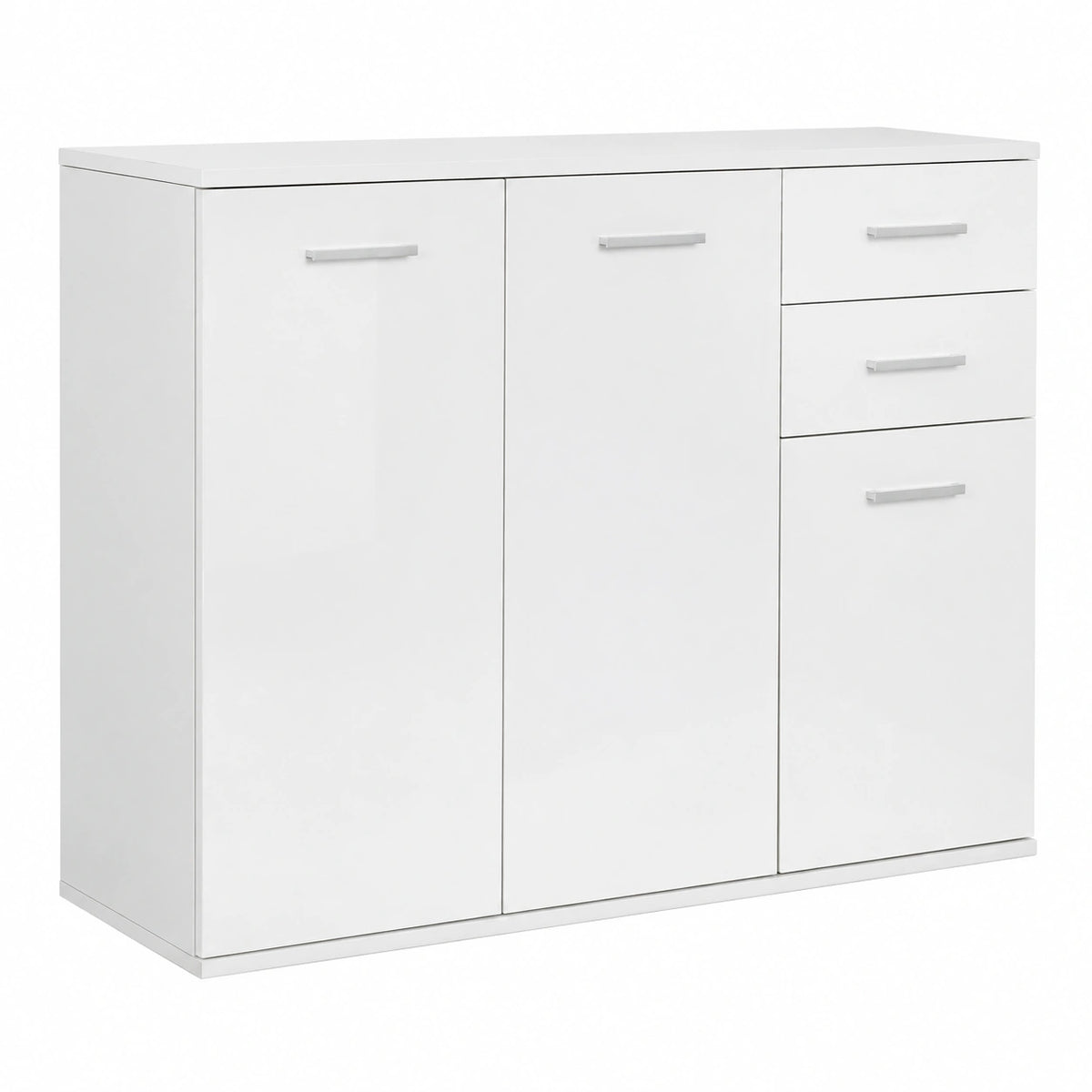 Credenza Soggiorno con 3 Armadietti, 106 × 35 × 76 cm, Bianco, 2 Cassetti, Madia Soggiorno Moderna Salvaspazio