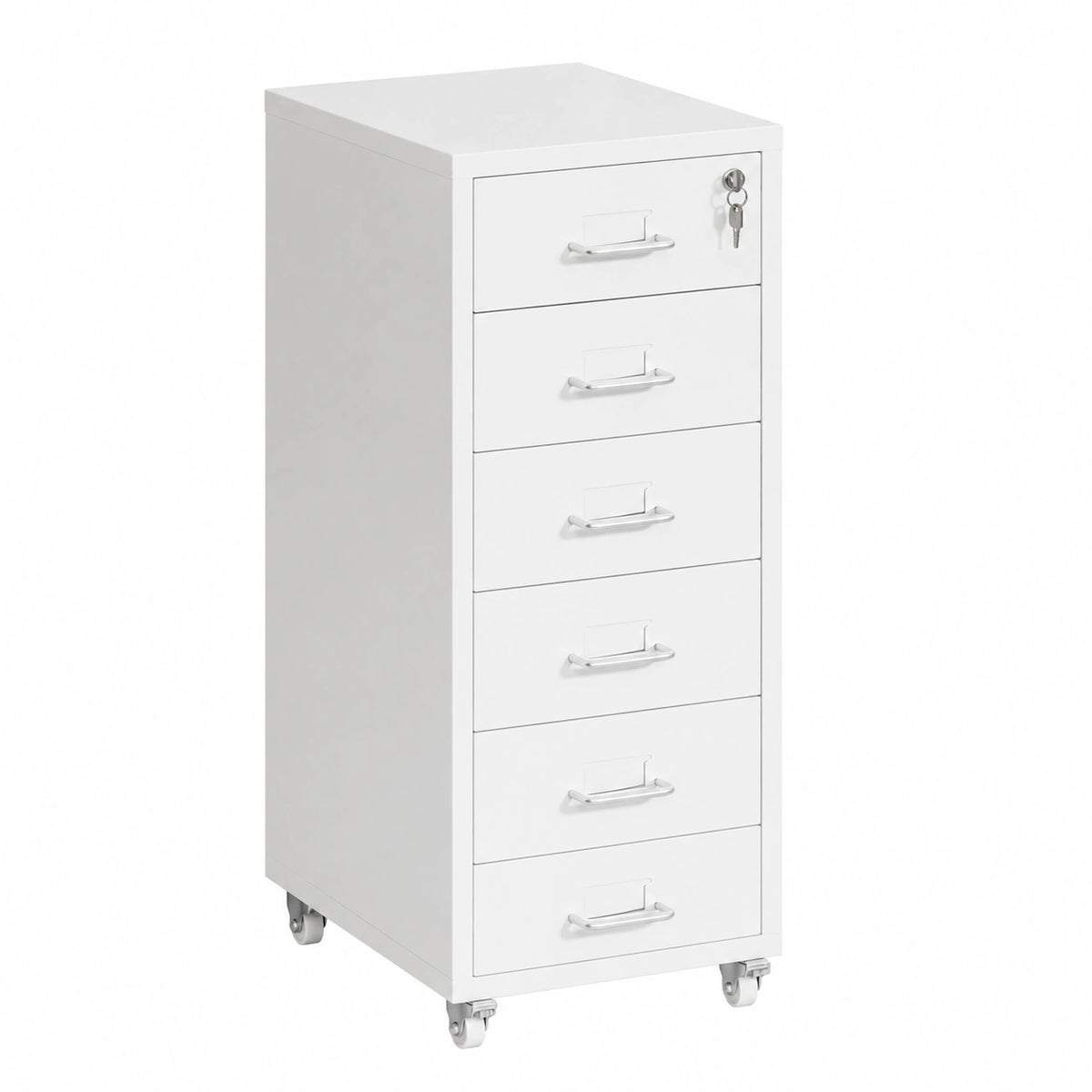 Cassettiera in Metallo con 6 cassetti, chiudibile a Chiave, Misura 69 × 28 × 41 cm, Bianco