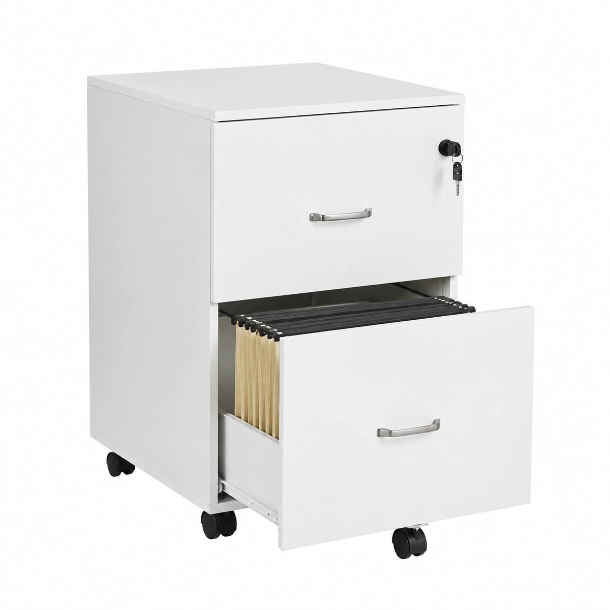 Cassettiera sotto Scrivania da Ufficio, Mobile a Chiave, 2 Cassetti, Schedario Documenti, 72 × 43 × 46 cm