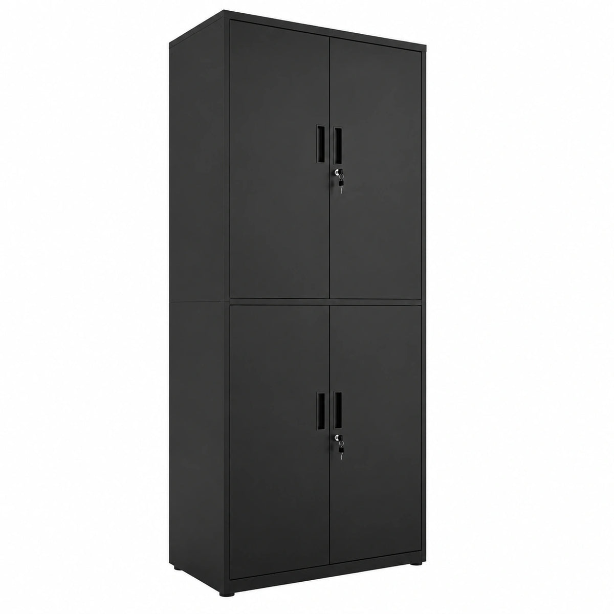 Armadio in metallo 180 × 80 × 40 cm, armadio da ufficio con serratura, 2 ante, 3 ripiani regolabili e piedini regolabili, Nero