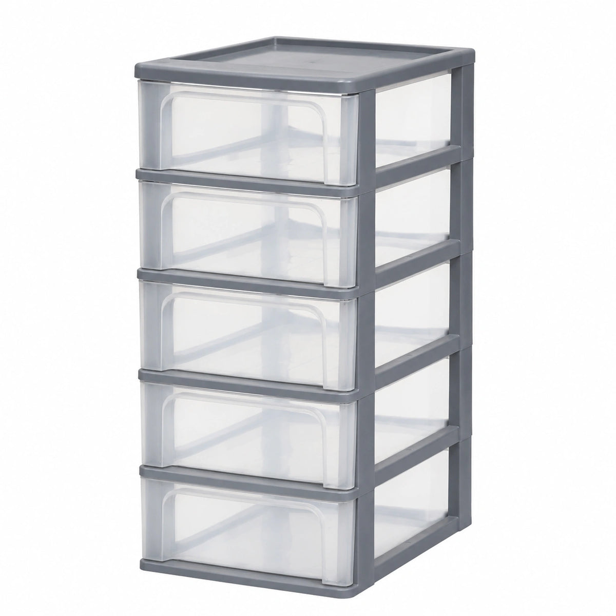 Cassettiera in Plastica, Portaoggetti, 5 Cassetti Medi, Grigio, Apertura Facile
