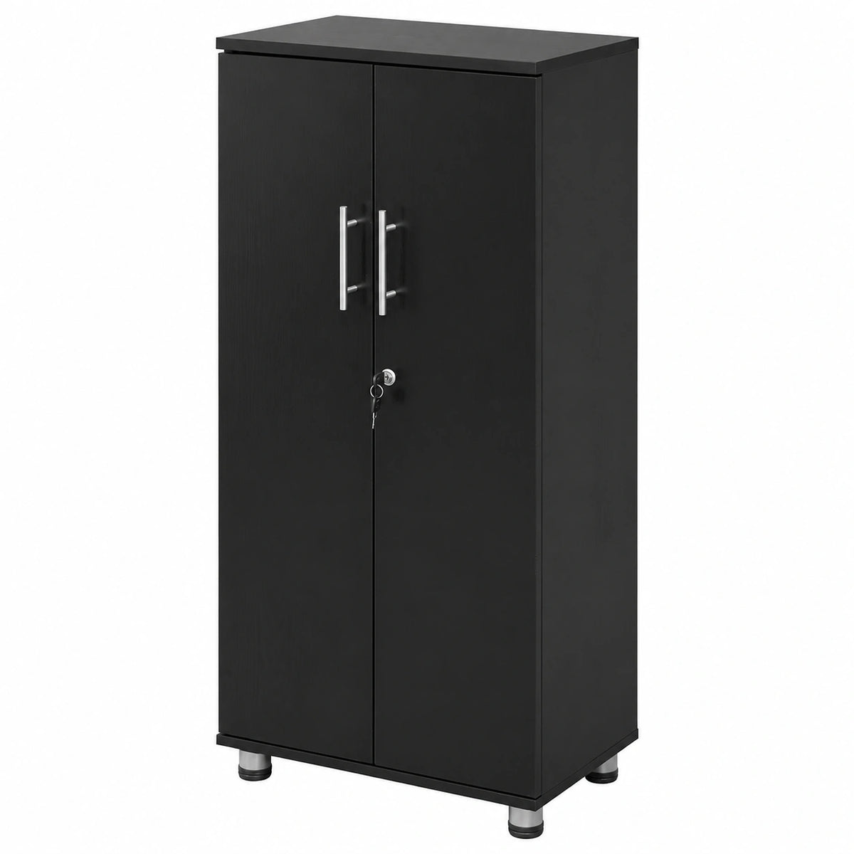 Designs Armadietto da ufficio in legno nero, armadio con chiusura a 2 ante e 2 ripiani interni