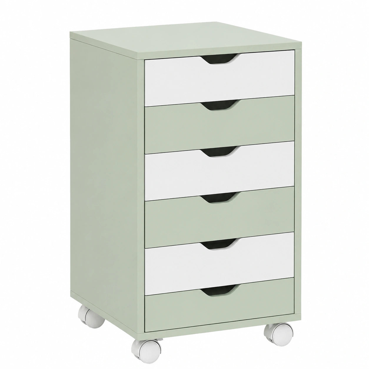 Scrivania mobile 6 cassetti Verde & Bianco, Supporto stampante con ruote, guide scorrevoli silenziose, per ufficio, casa